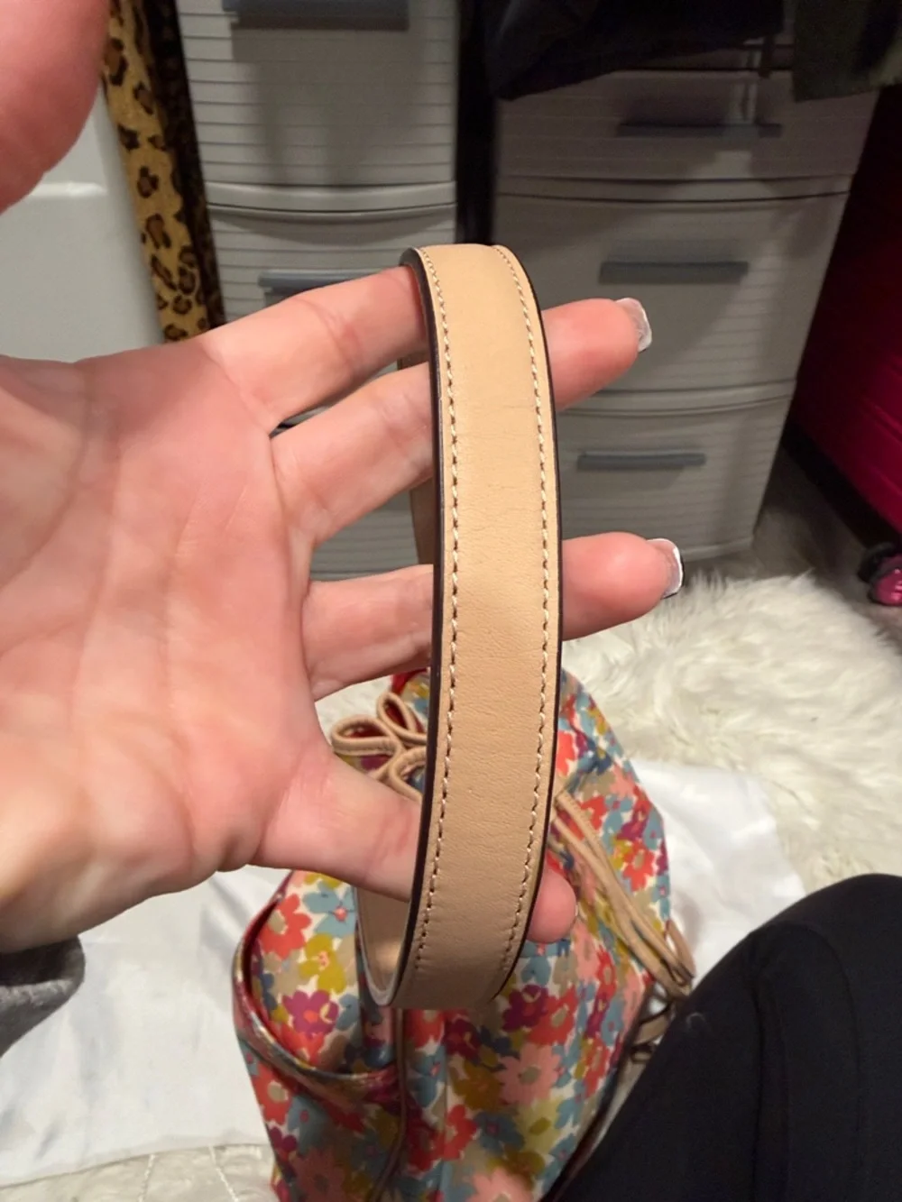 Coach Floral Drawstring Bucket Bag - Pink, Red, Blue, Yellow, Cream - Picture 3 of 15